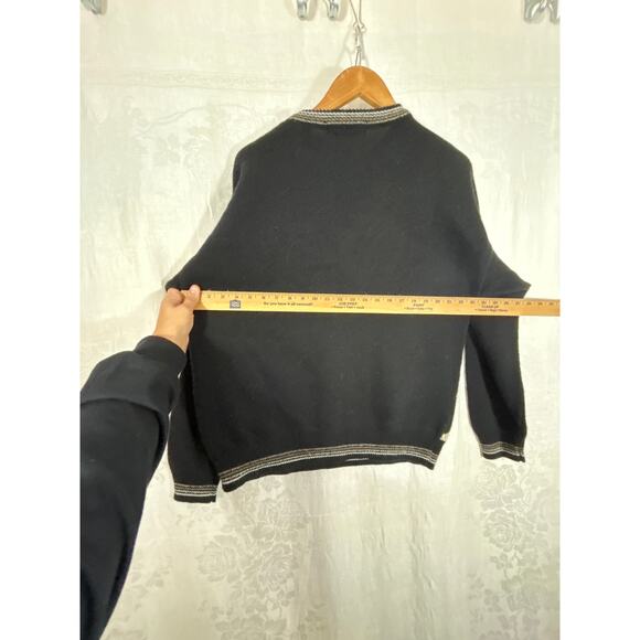 Vintage Brandini Sweater Large Black White Tan Argyle Crew Neck Wool Blend Italy - Picture 8 of 9